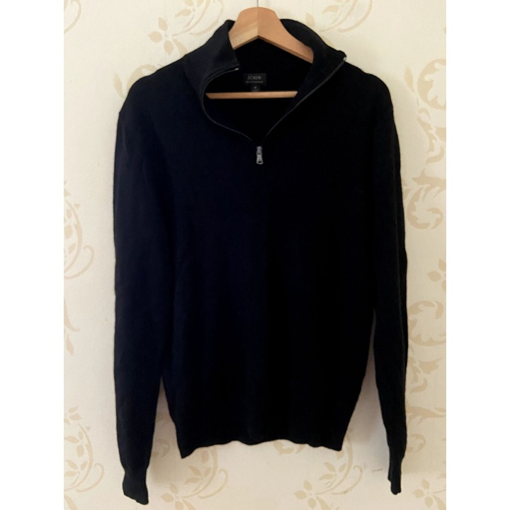 Men's J.CREW 100% Cashmere Black Zipneck Sweater Medium
