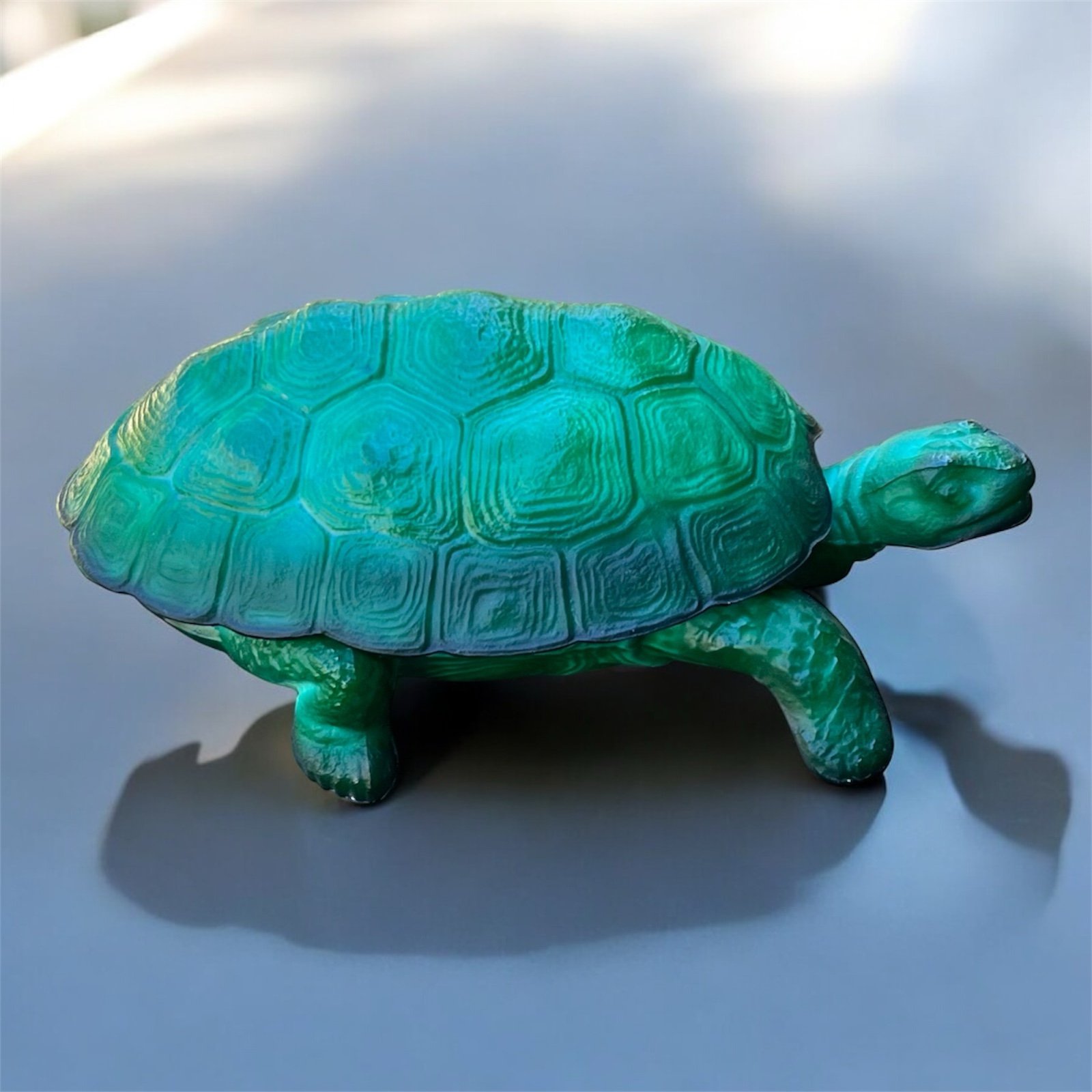 Malachite Green Slag Glass Turtle Trinket Box Dish w Lid Curt Schlevogt Art Deco