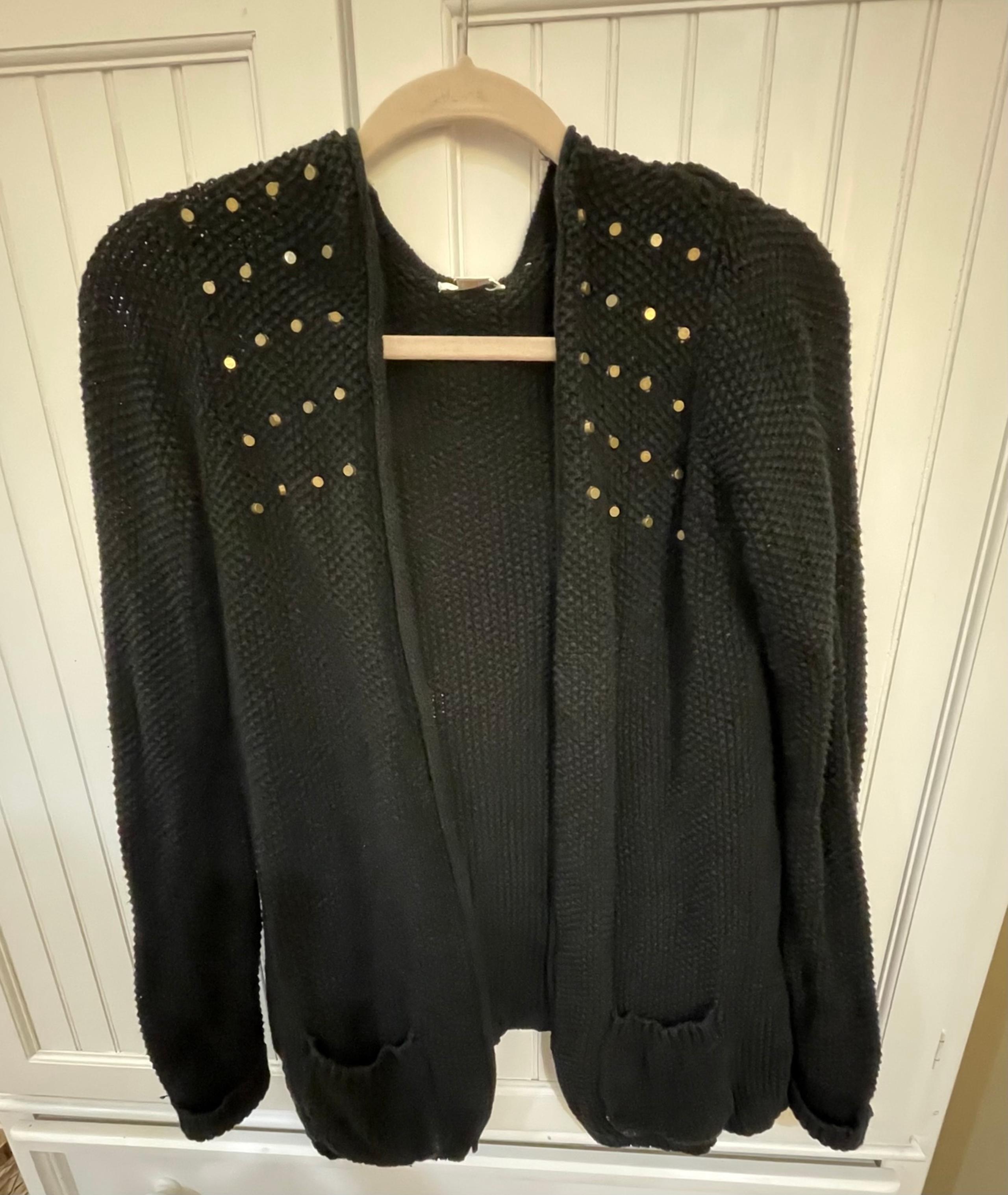 Xhilaration Black Studded Knit Cardigan M Sweater Long Sleeve Open Draped