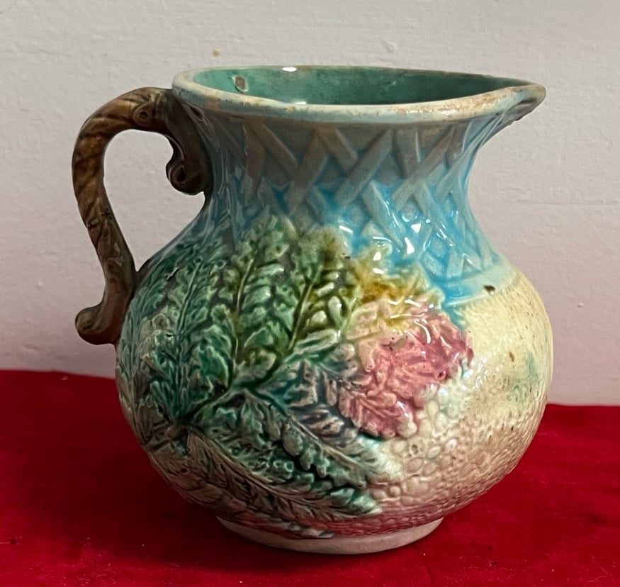 19th Century Majolica Pitcher Colourful Floral design Earthenware