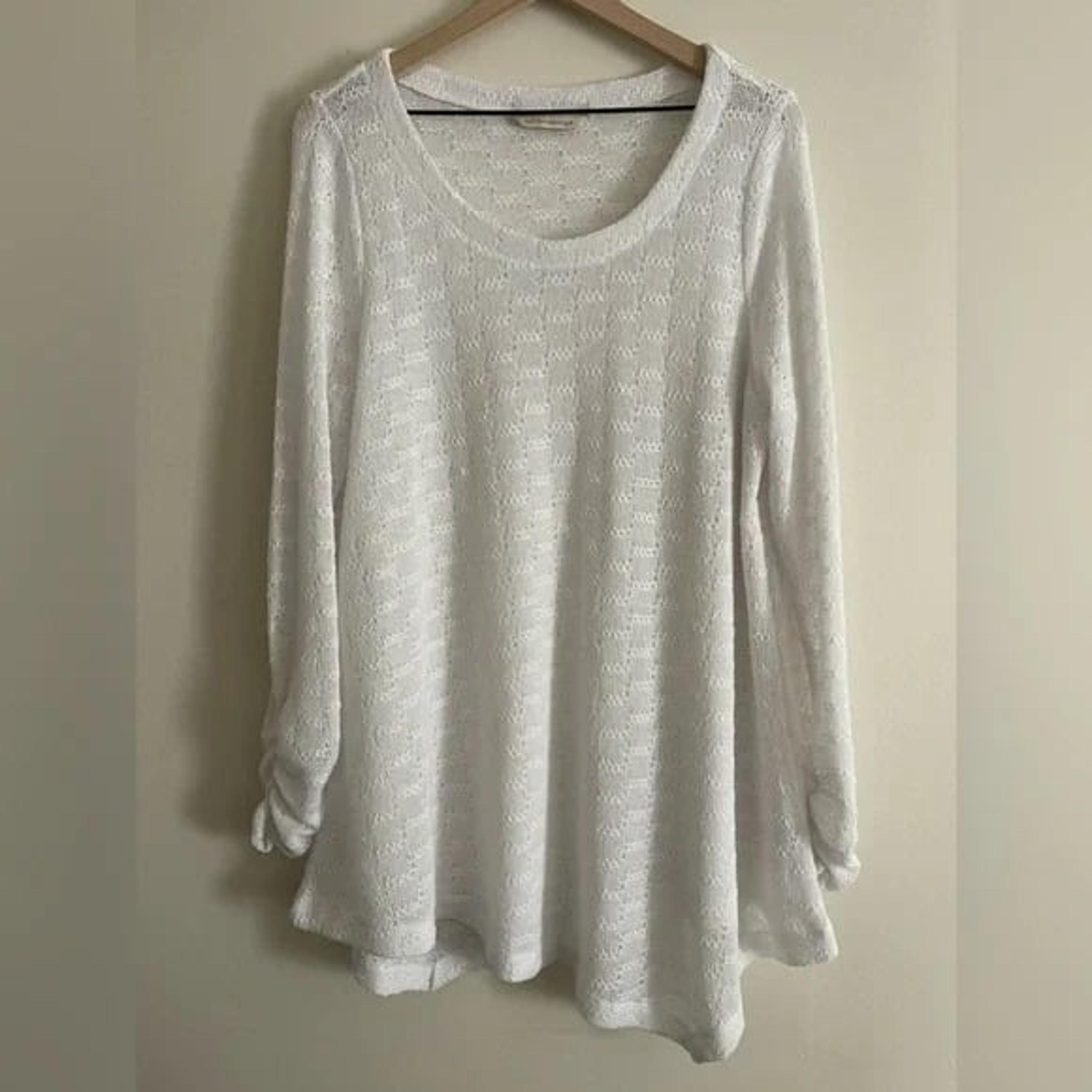Soft Surroundings Womens White Open Knit Sweater Top Lightweight Minimalist