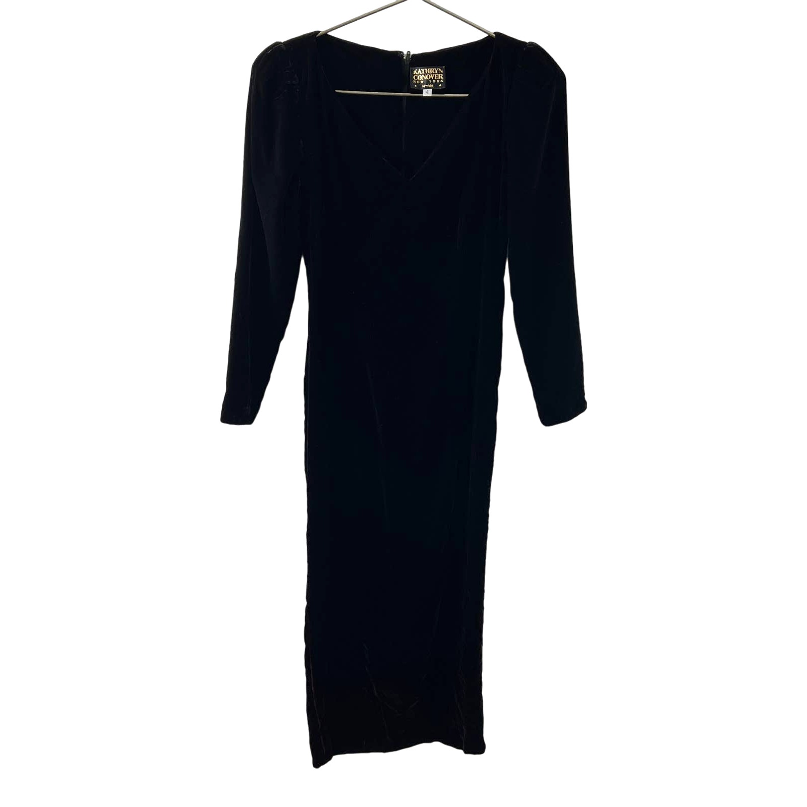 VINTAGE Kathryn Conover Purple Black Velvet Long Sleeve V-Neck Evening Dress 4