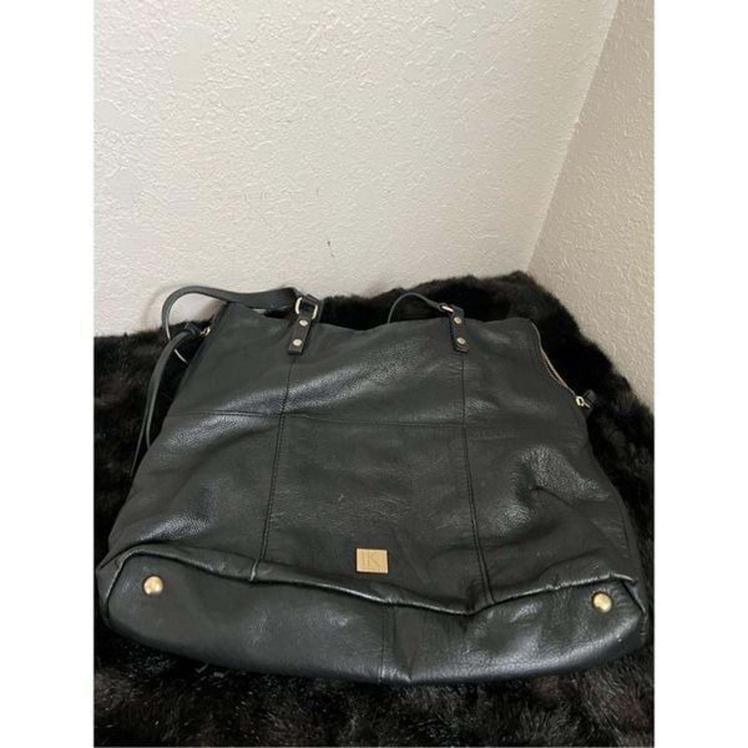 Kooba Black Pebbled Leather Double Handle Shoulder Bag Tote Purse-15x12x4