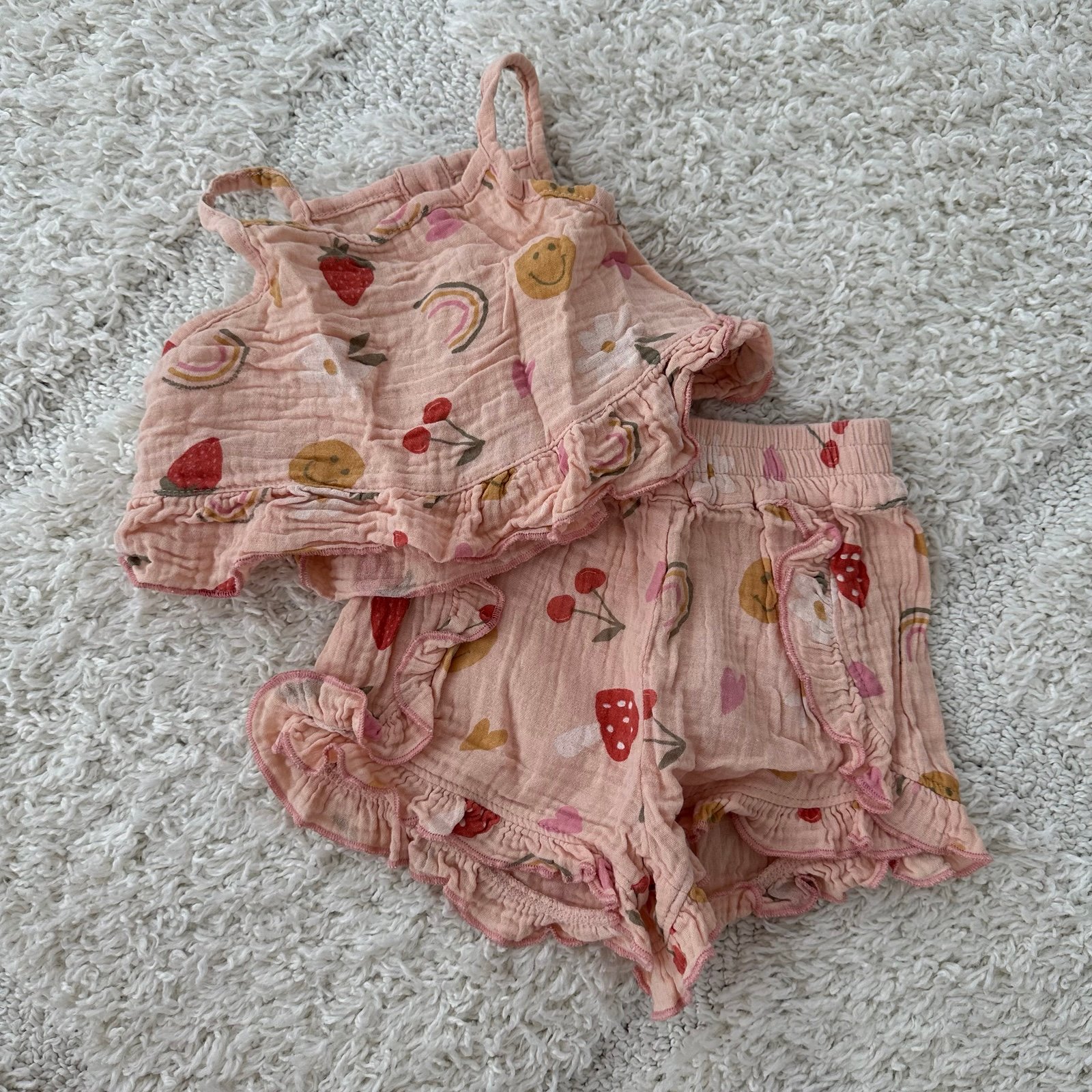 Wild Wawa Ruffle Short Set - Smiley Face Pink