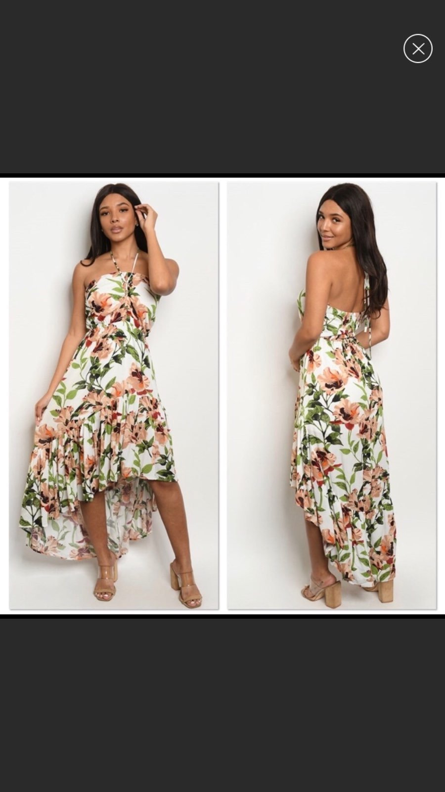 White Floral Halter Hi/Lo Maxi Dress