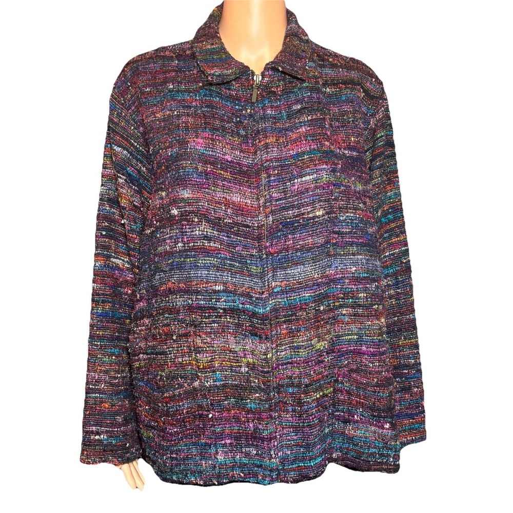 Vintage Chicos Design 3 XL 16-18 Silk Boho Chic Unique Zip Up Jacket W/pockets