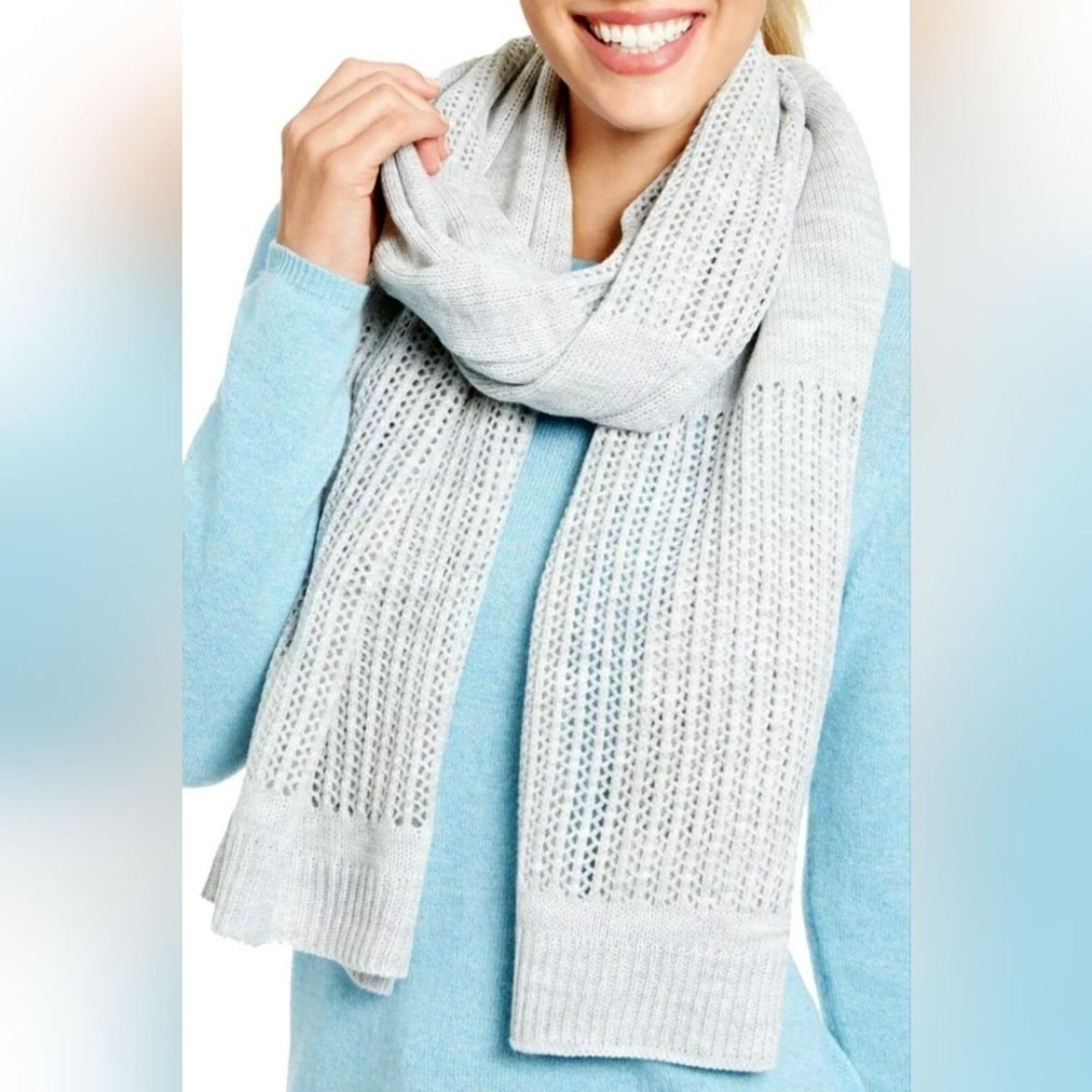 DKNY Women's Scarves Logo Open-Knit Blocked Scarf Heather Gray One Size