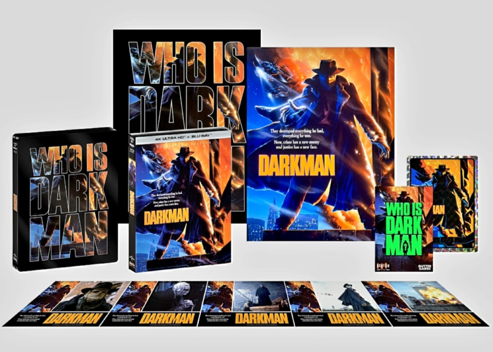 Darkman Bundle: 4K & Blu Ray Steelbook, Slipcover, Posters, Pin, Cards, Sticker