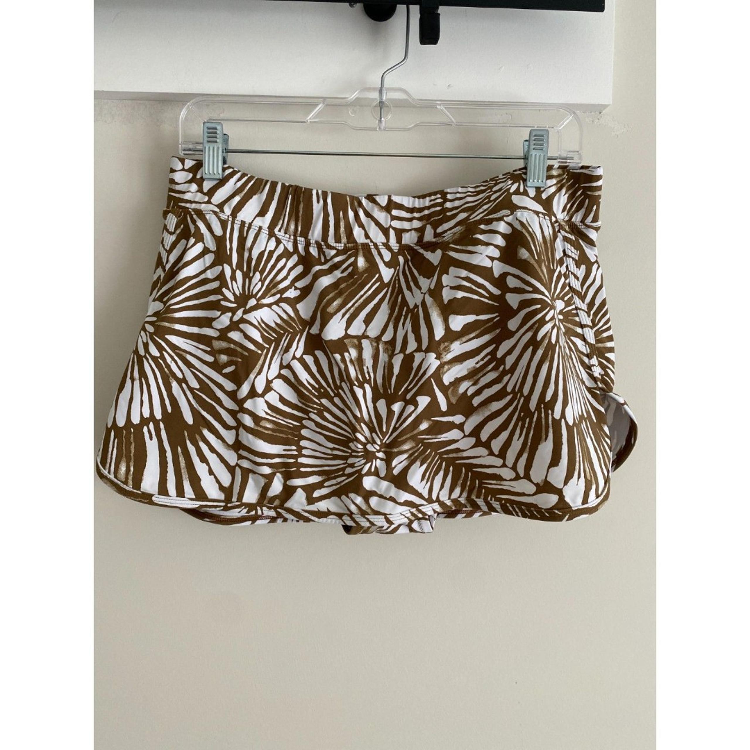 Garnet Hill Skirted Swim Bottom Womens 12 Brown White Floral