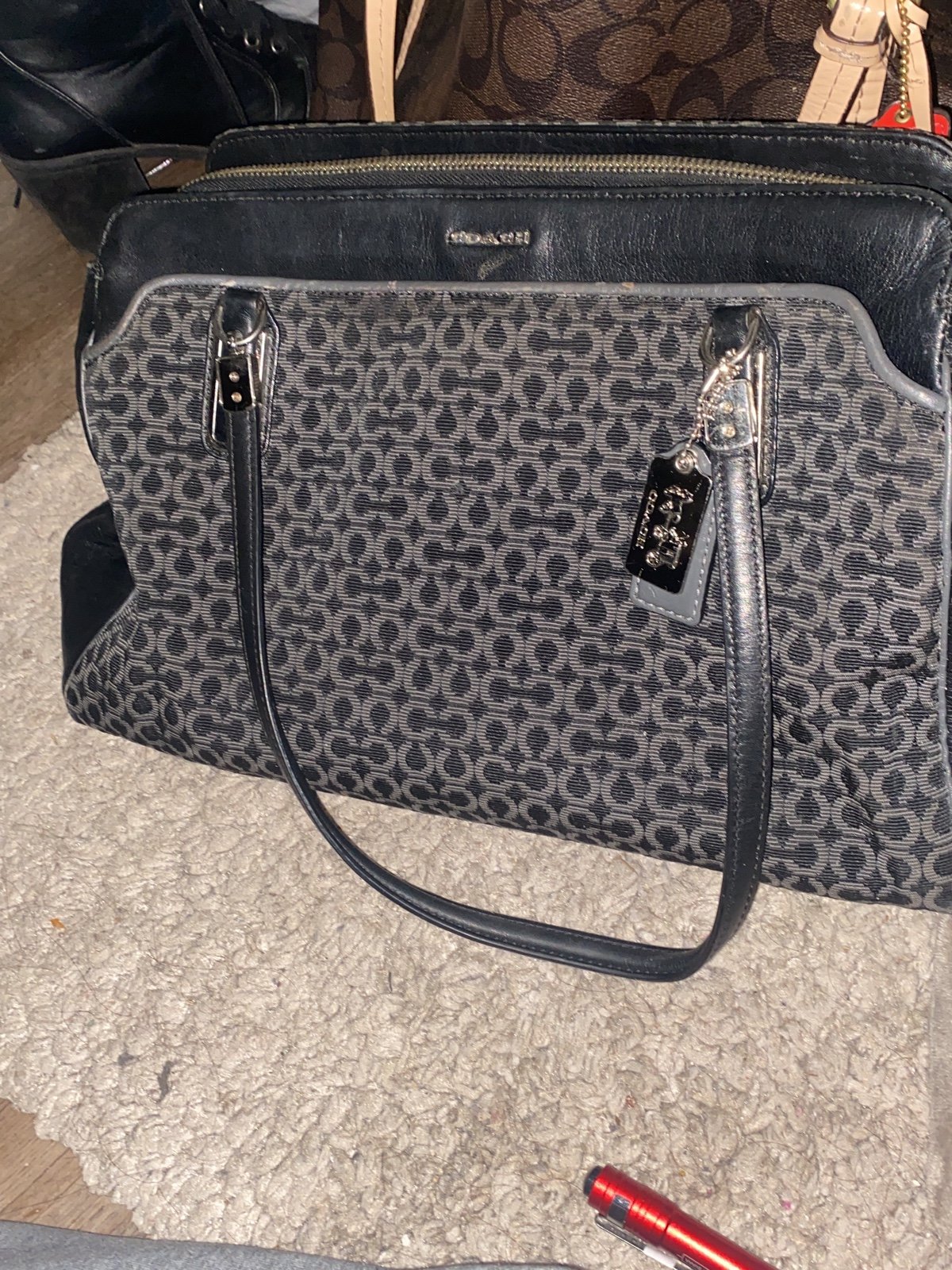 Auth COACH Madison Kimberly Black Gray Shoulder Bag Medium