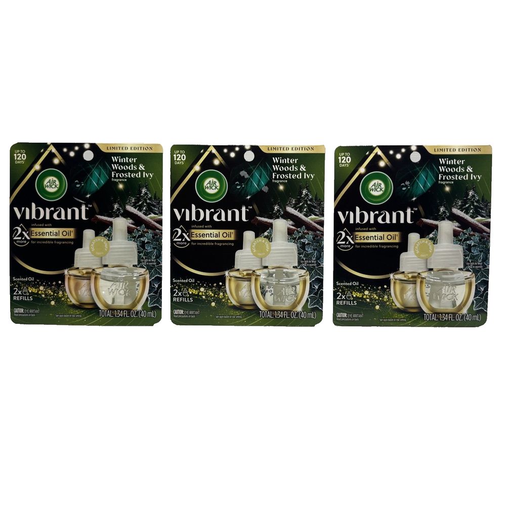 3 X Air Wick Vibrant Plugin Scented Oil Refill 2 ct Winter Woods & Frosted Ivy