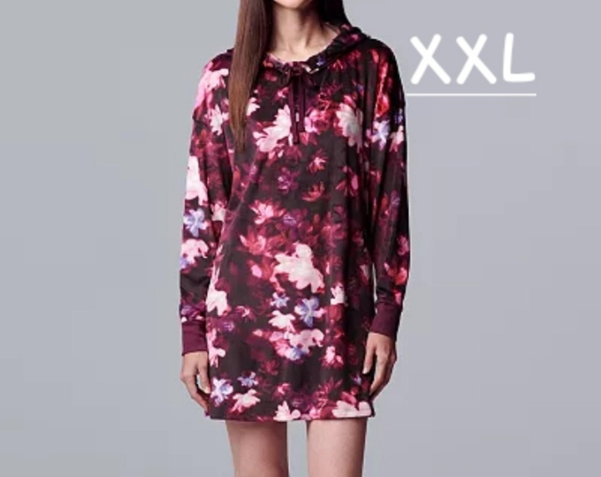 NWT Simply Vera Wang Women's XXL 2X Velour Long Sleeve Hooded Sleepshirt