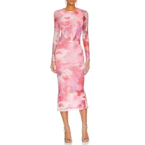 Bardot Lena Mesh Pink Midi Dress Women's Size Small