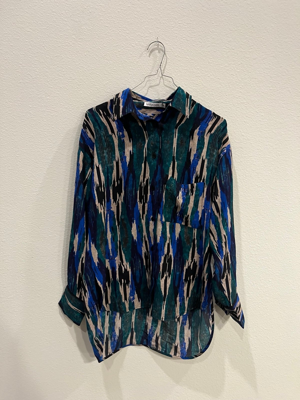Mariacher Pilar Shirt Noia in Green Silk Women’s Patterned Blouse M 22x26