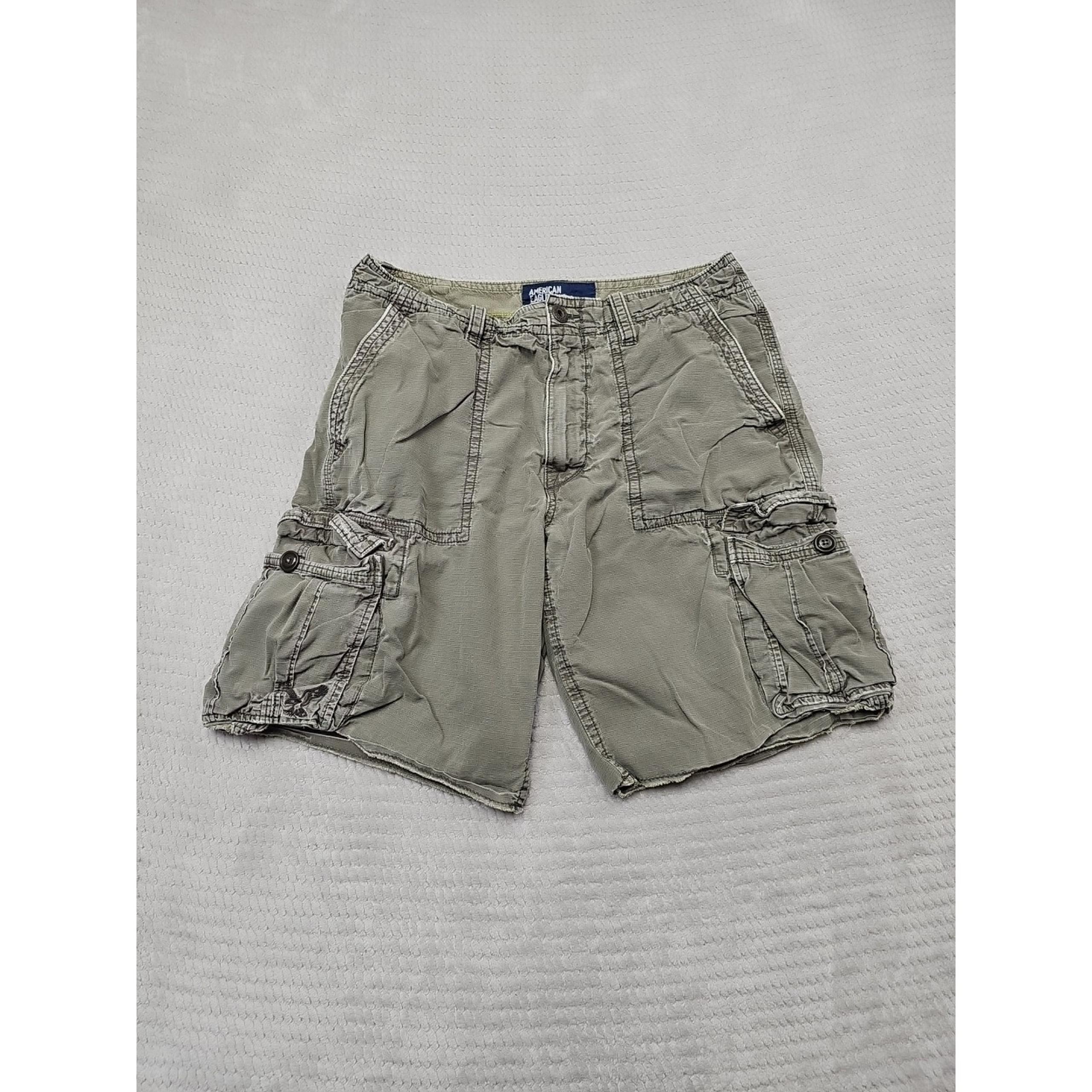 American Eagle Shorts Mens 33 Green Cargo Shorts Rip Stop Utility