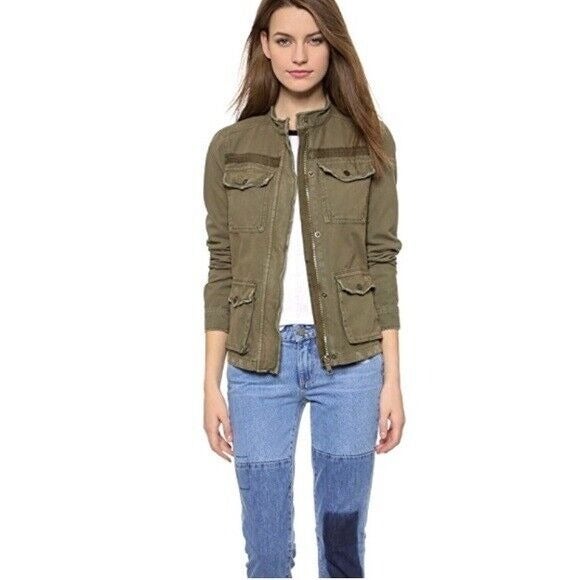 Free People M Cargo Rumpled Military Army Green Jacket Coat