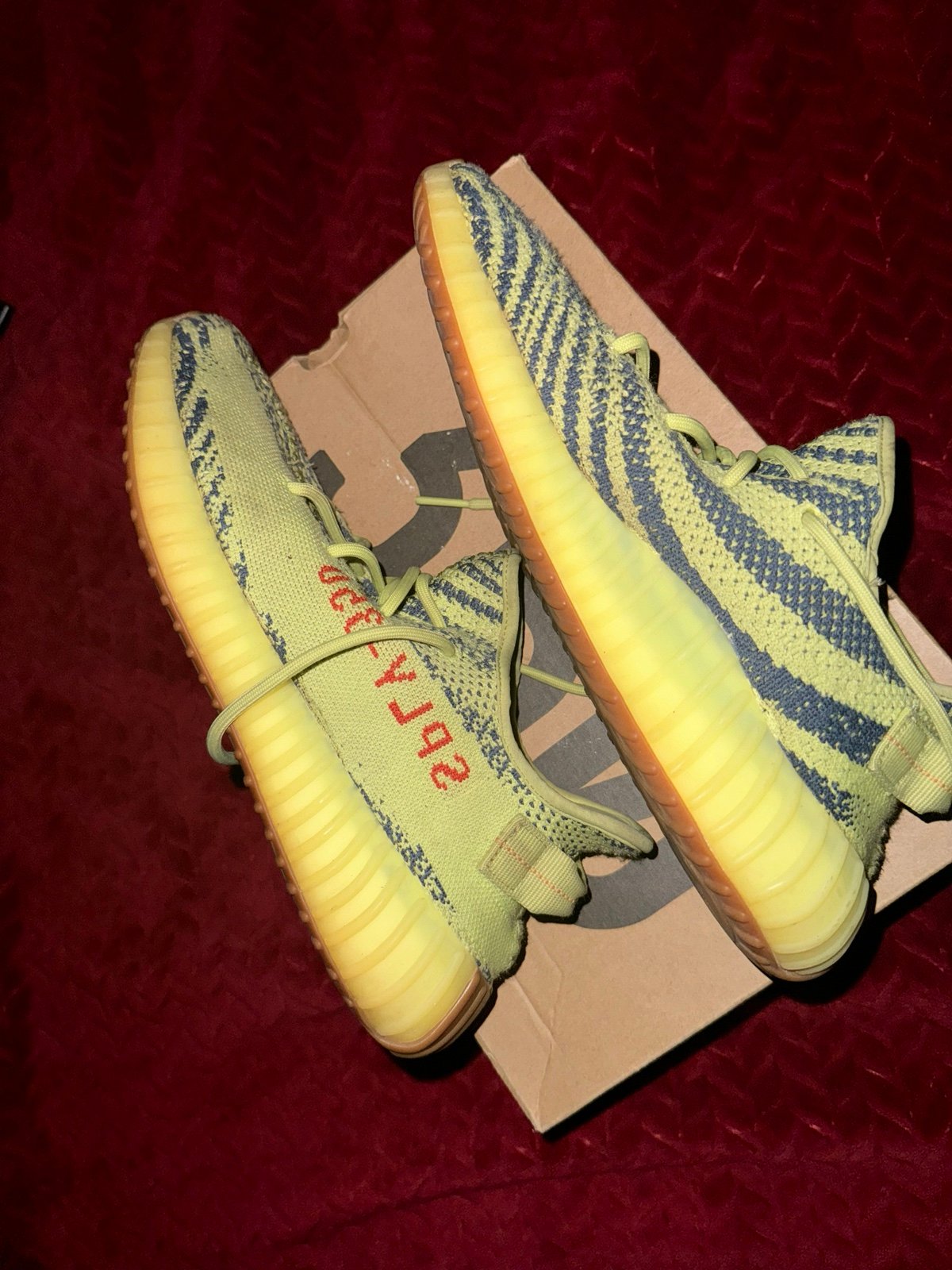 Yeezy Adidas Boost 350 V2 in Semi Frozen Yellow/Raw Steel/Red