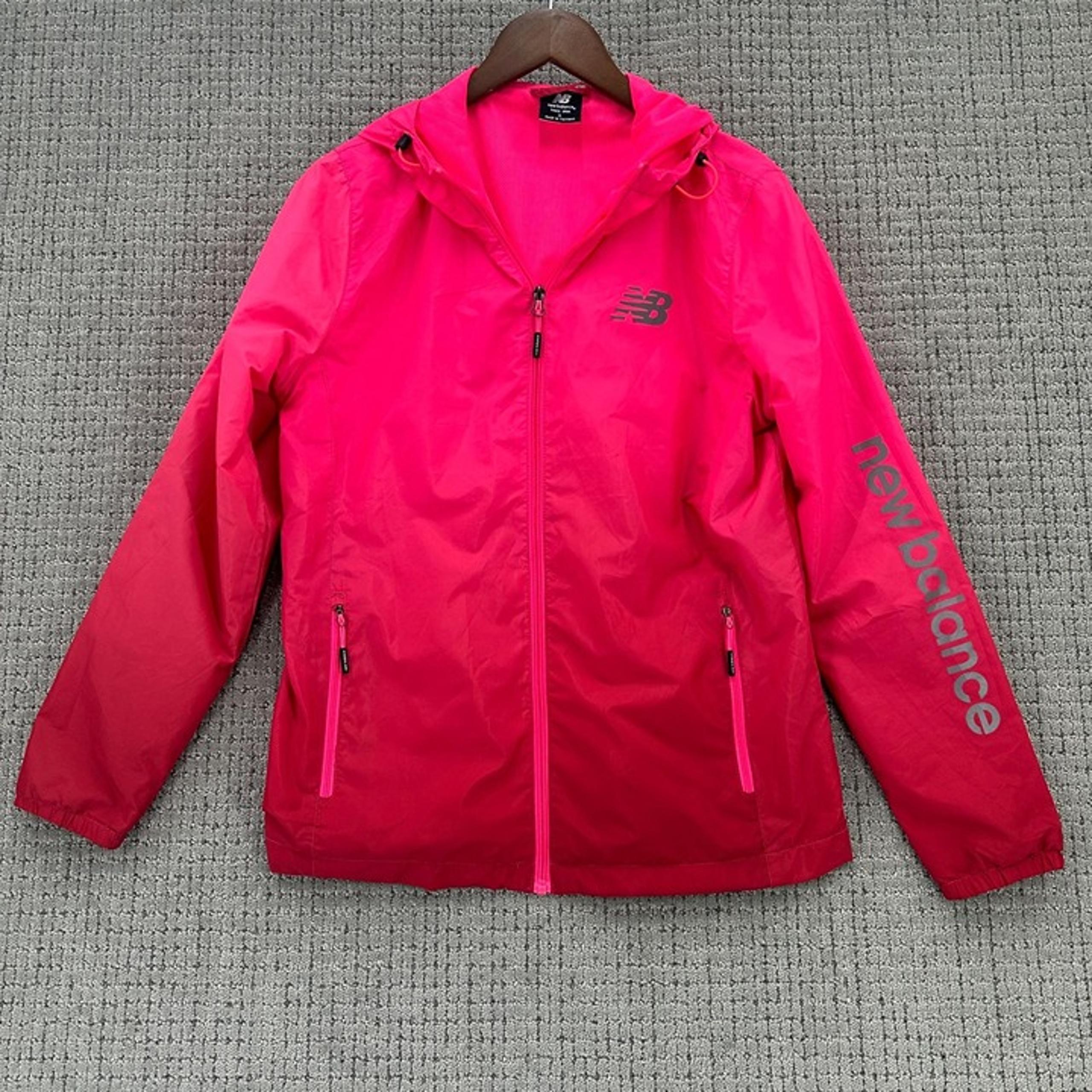 New Balance Windbreaker Jacket Womens Size Large Hot Pink Hoodie Full Zip