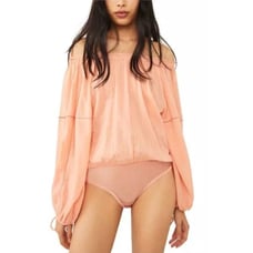 Free People Sundown Balloon Sleeve Bodysuit Pink / Peach Sz M