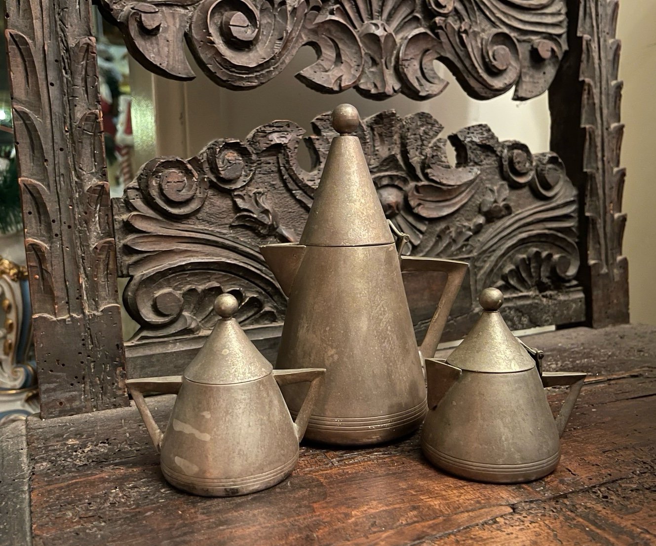 Antique Art Deco Pewter que Art Deco Pewter Tea or Coffee Set Small MCM Vintage