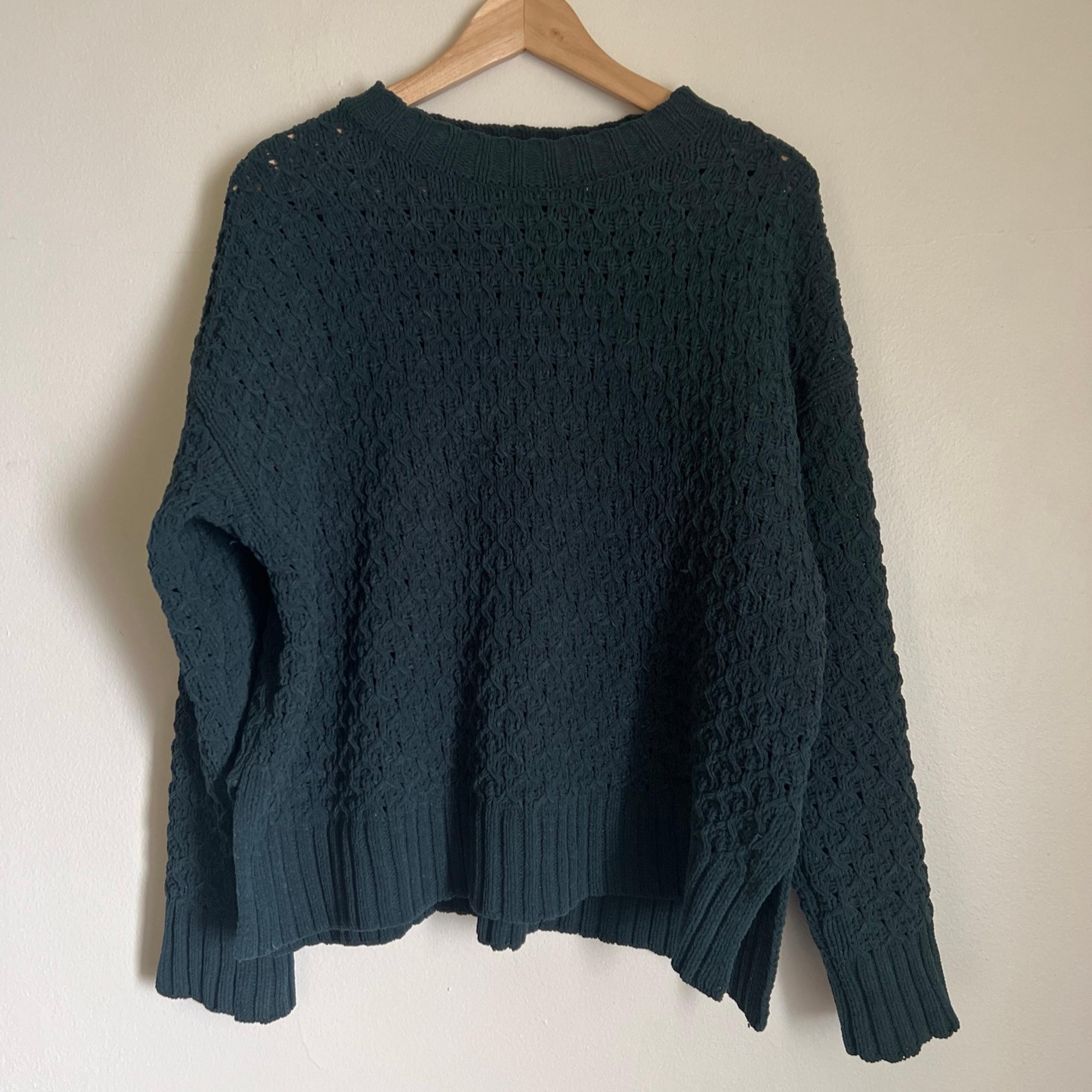 Women's Crewneck Textured Pullover Ultra Soft Sweater A New Day Green Size Large