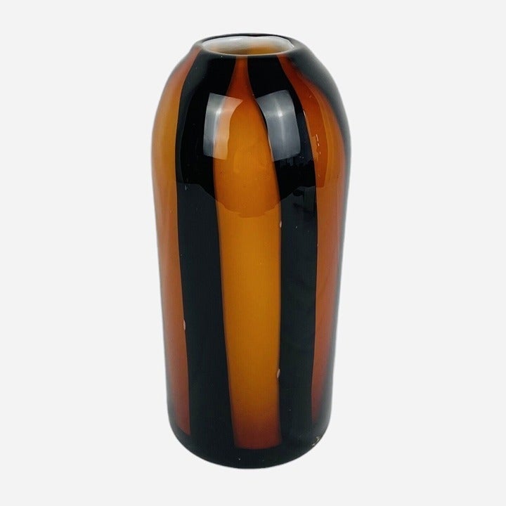 Vintage Black Orange Stripe Art Glass 11 Vase Halloween Goth Punk Alternative