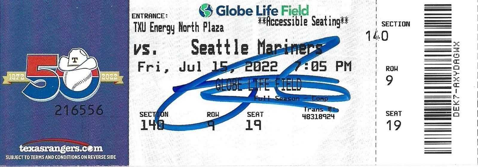 Julio Rodriguez Signed Full Ticket 1st Grand Slam Rookie Auto 7/15/2022 Beckett