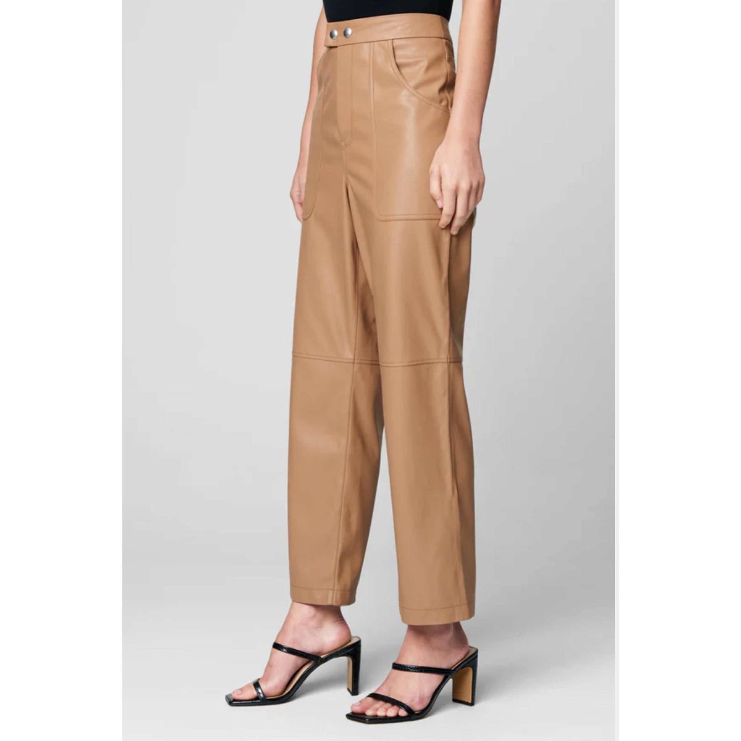 Blank NYC The Baxter Sz 31 High Rise Vegan Tan Leather Pant with Pocket and Snap