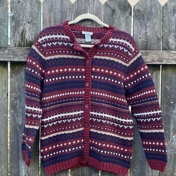 Vintage Northern Reflections Striped Knitted Cardigan Sweater | M