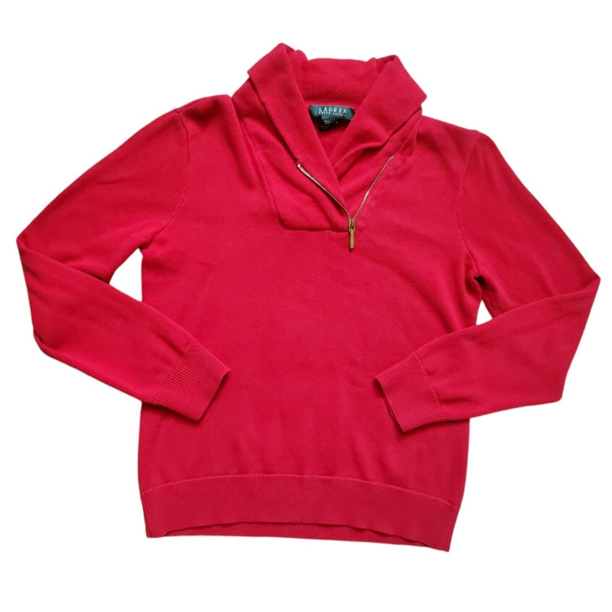 Lauren Ralph Lauren Sweater Women Medium Cowl Neck Red Zip Accent Long Sleeve