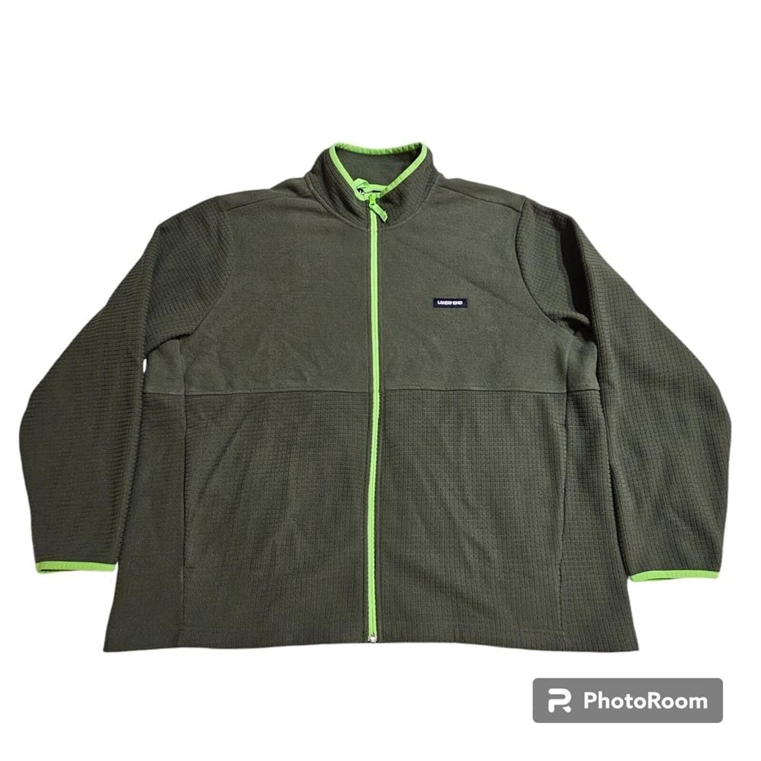 Lands End Grid Fleece Full Zip Jacket XXL 50-52 Green Long Sleeve