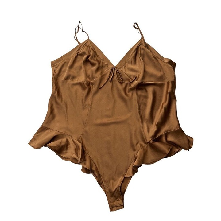 SKIMS Women's Silk Ruffle Loungewear Lingerie Teddy Bodysuit In Bronze Size 4X
