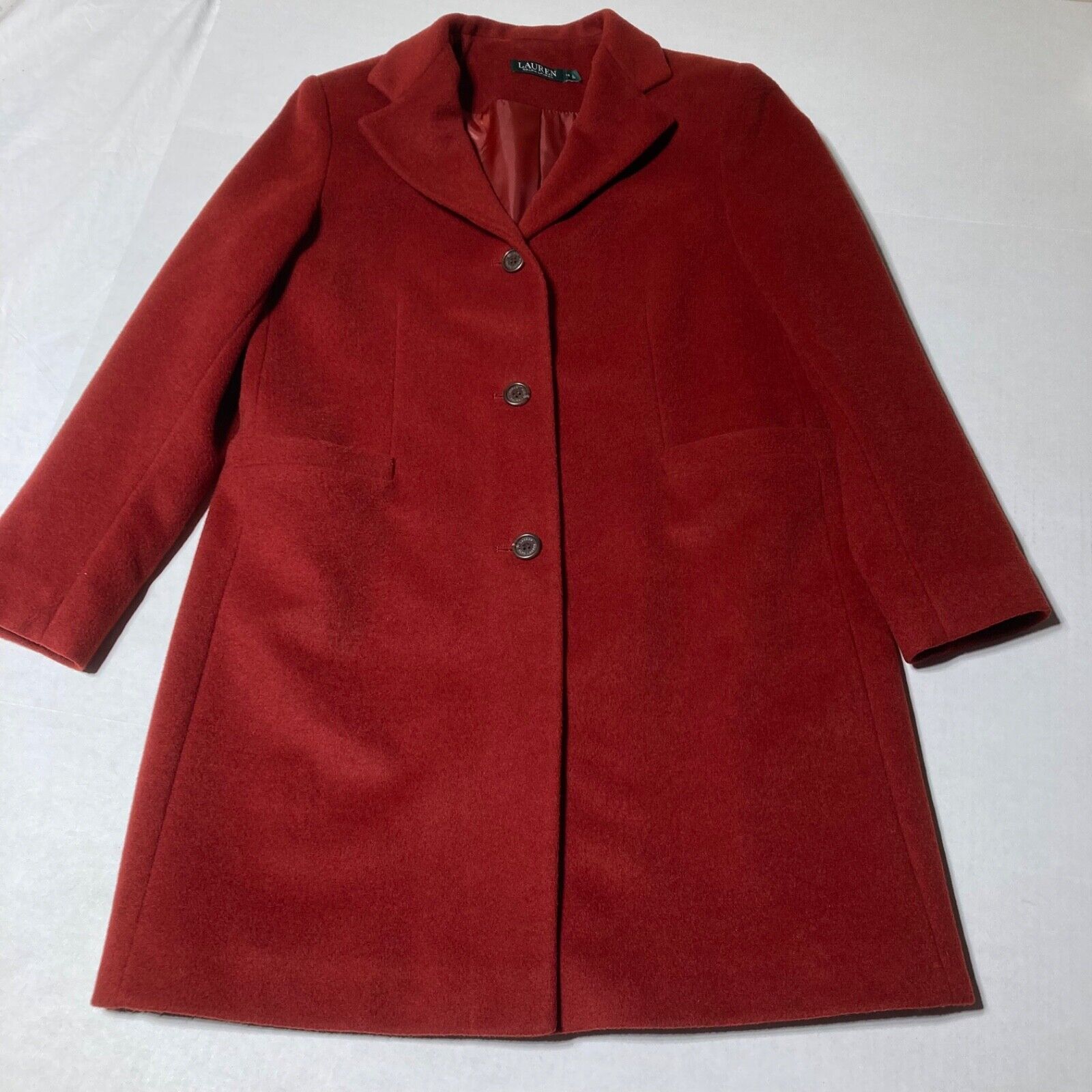 Lauren Ralph Lauren Wool Blend Reefer Pea Coat In Sienna Red Size 12