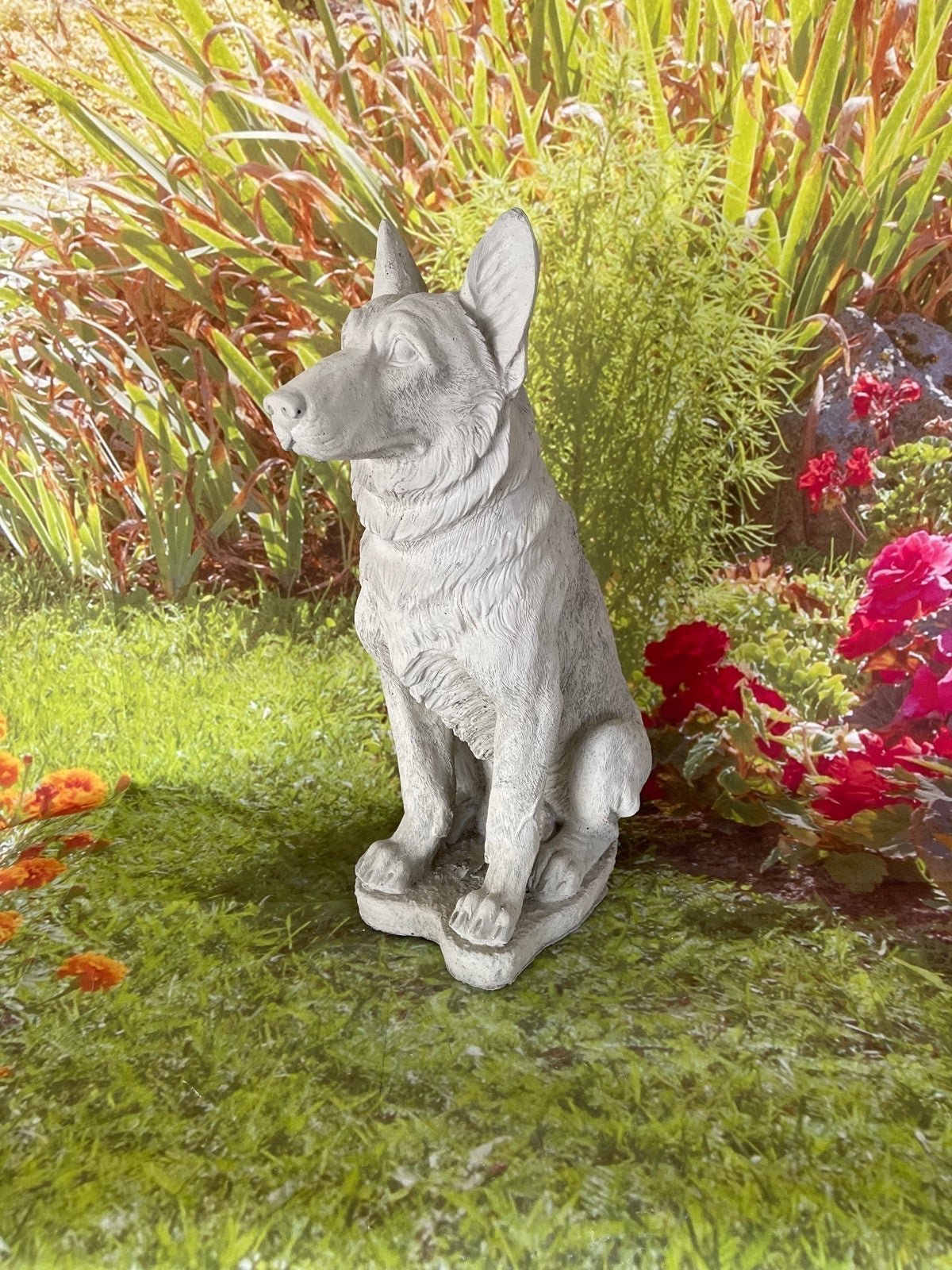 German Shepherd Statue | handmade solid concrete sculpture |