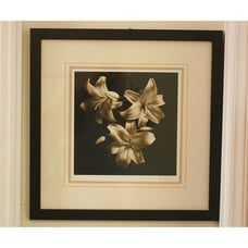 Michael Harrison Art Print Signed 3 Lillies Framed 22 Wide x 22.5 Tall EUC