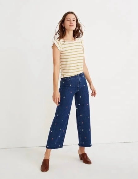 Madewell Wide Leg Crop Jeans with Flower Embroidery Size 25