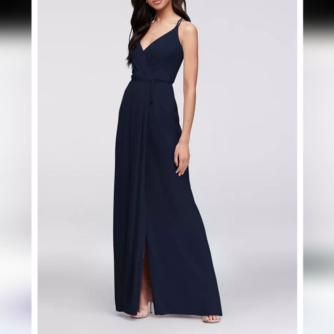 David's Bridal Double Strap Georgette Maxi Dress 4 NWT True Wrap Bridesmaid