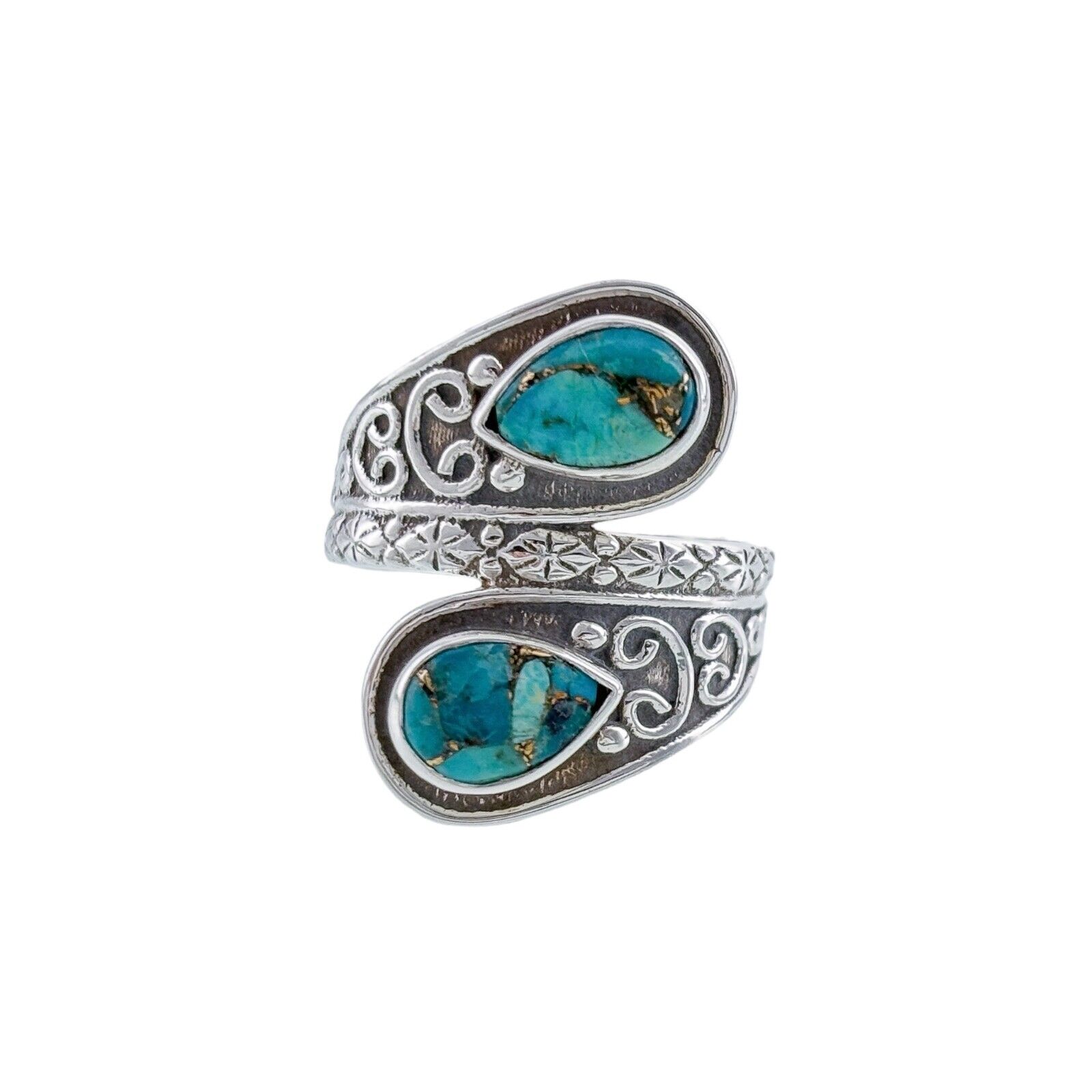 PTI India Sterling Silver 925 Scrollwork Composite Turquoise Wrap Ring Size 6.5