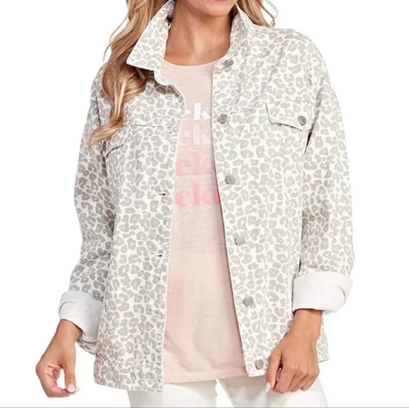 NEW Mud Pie Leopard Print Denim Jacket, Size M