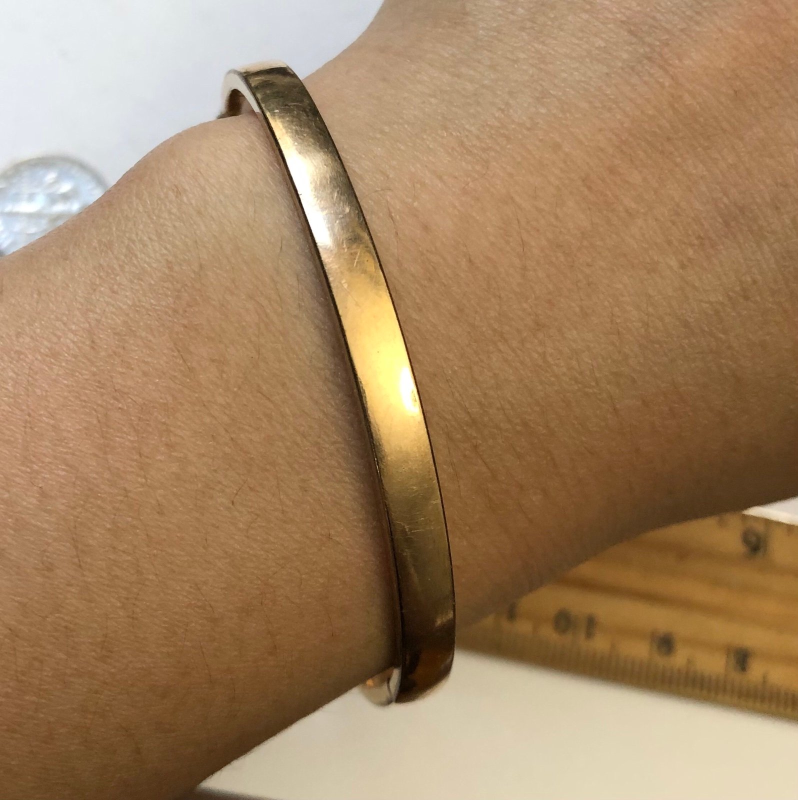 12k gold filled 5mm wide hollow flat shape hinged bangle bracelet 6.5”