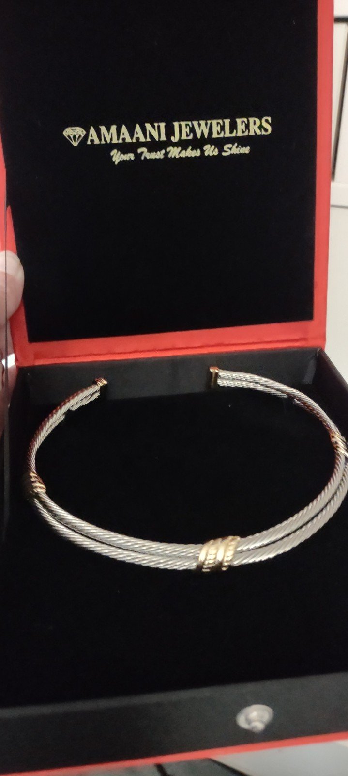 Vintage collarbone necklace 14k yellow gold and 925 Sterling cable style
