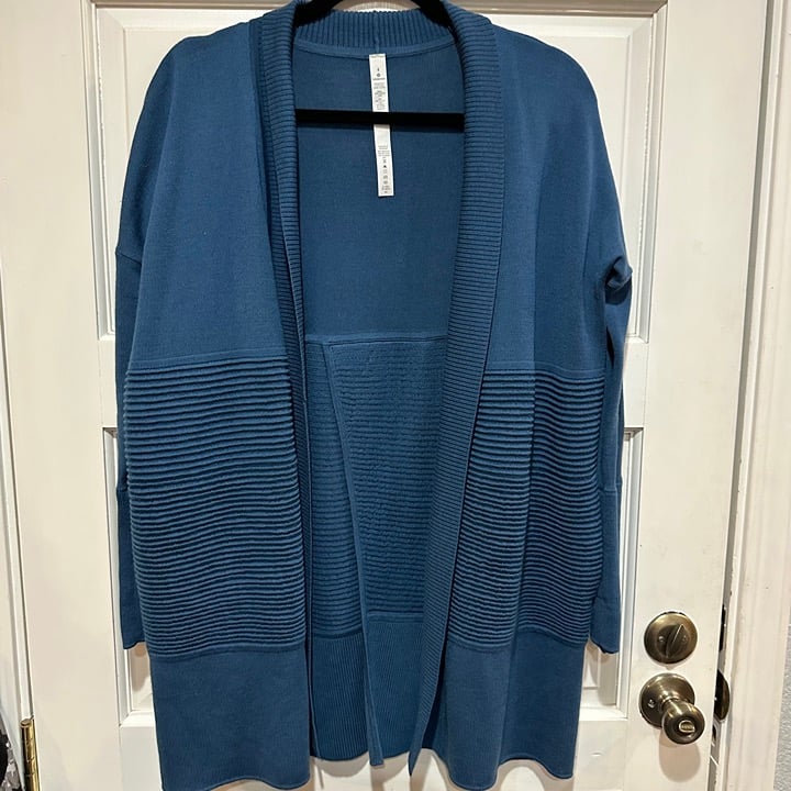 Lululemon Merino Wool Sit In Lotus Wrap II Cardigan Sweater Petrol Blue Size 4 I