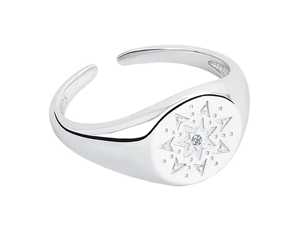 NEW Men’s White Gold-Plated S925 Signet Ring Melee Star, Jewelry, Adjustable