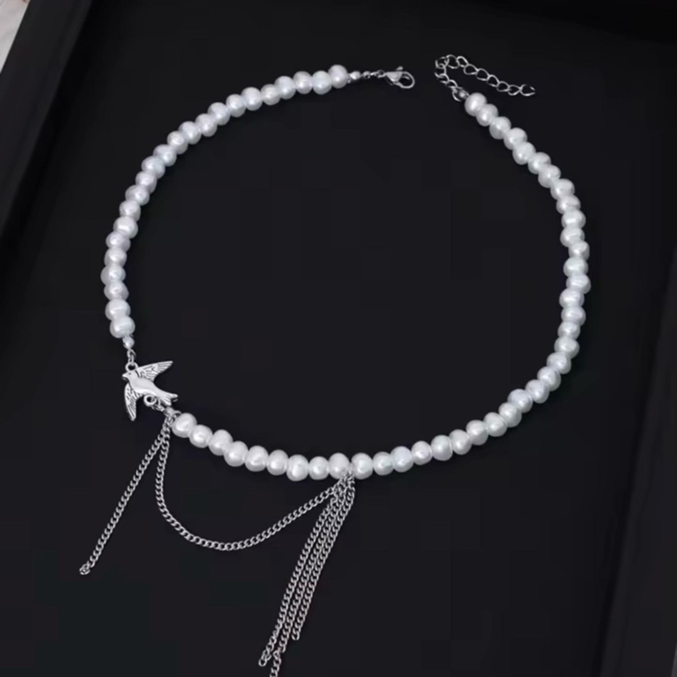 New-Charm Hip Hop Peace Dove Tassel Pearl Beads Clavicle Chain Women's Necklace