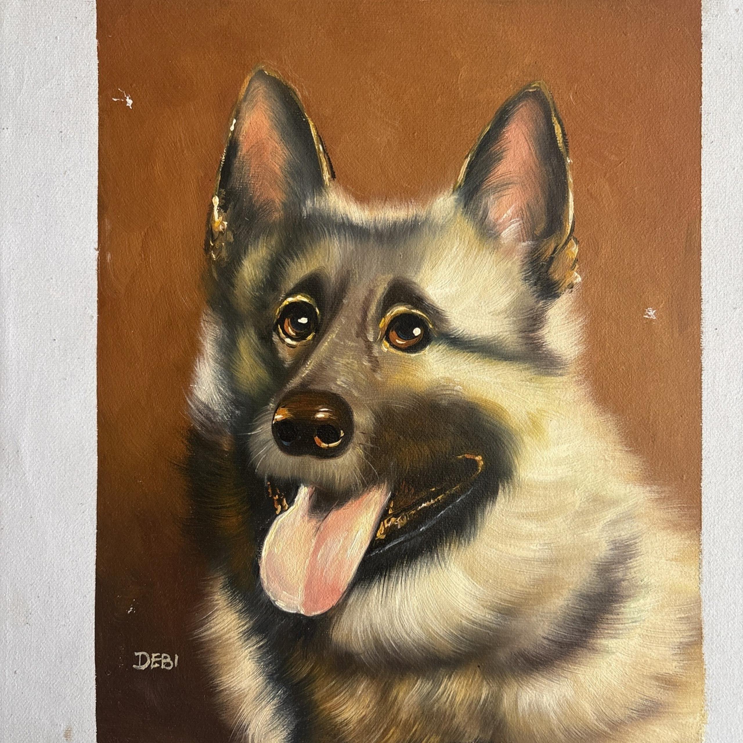 Realistic Dog Portrait Painting on Canvas Signed Debi 13x11 Unframed Art Pet