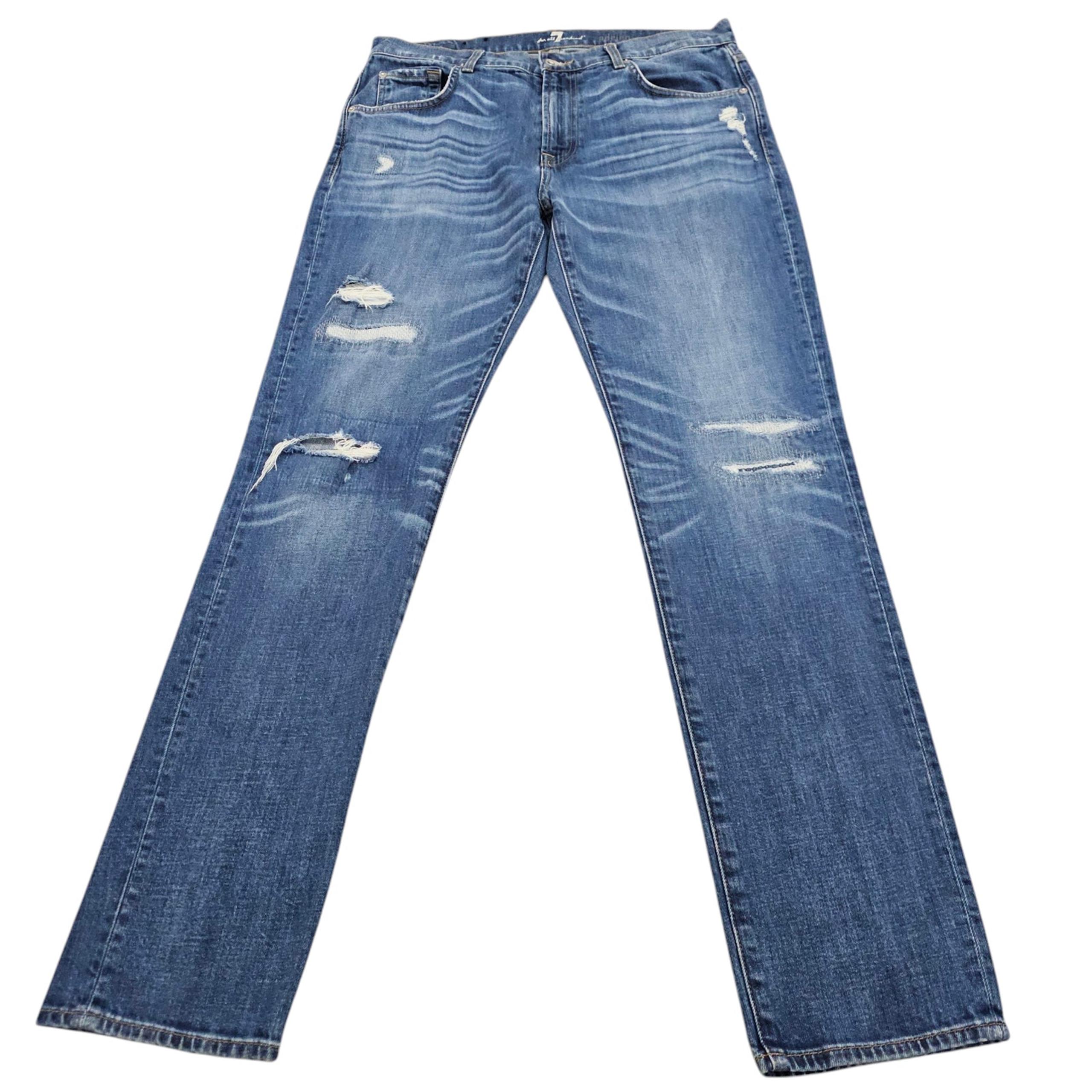 Jeans Mens Size 34 Adrien Straight Leg Distressed Stretch - 7 For All Mankind