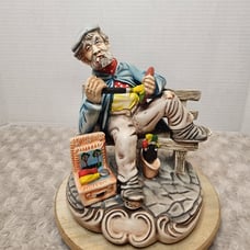 Vintage French Man Bum Sitting on Bench Painting Capodimonte Style Figurine HOBO