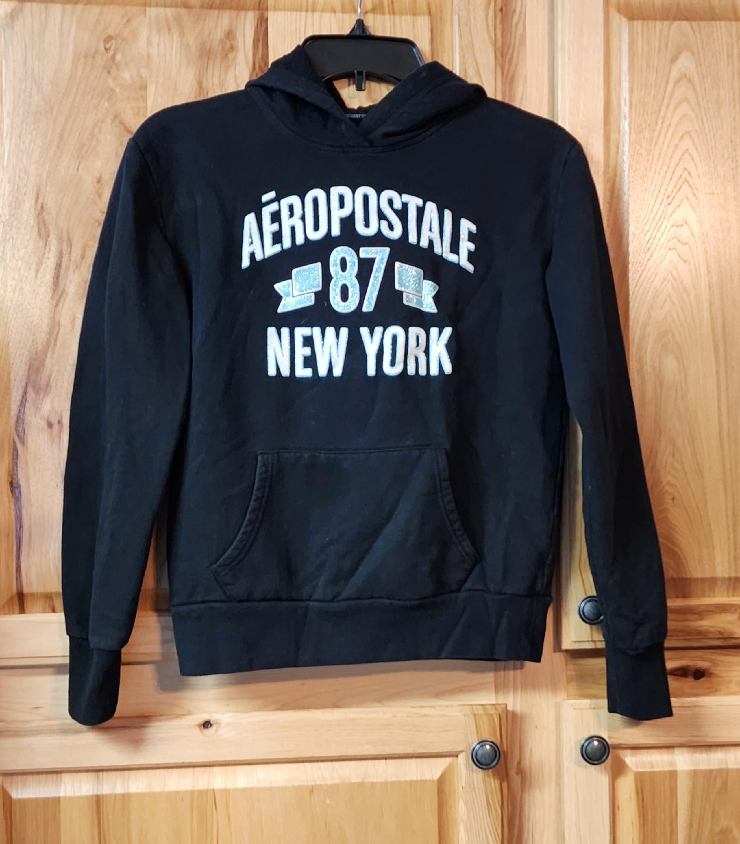 Aeropostale  Black W/ Glitter Logo Hoodie Size SP Small preteen Or Small Teen