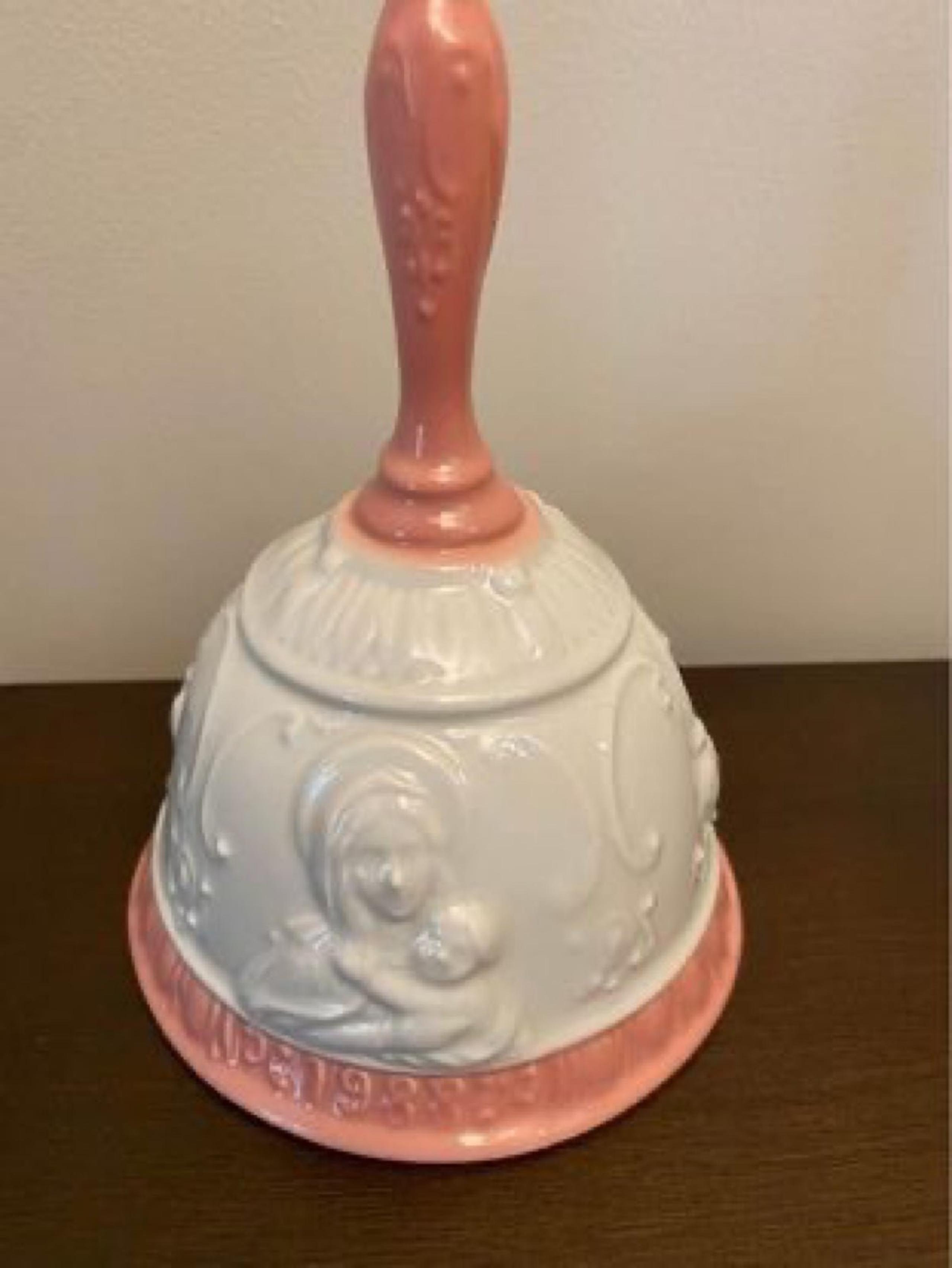 Vintage Porcelain LEVANTE Made in Spain Large Pink White Bell Limited Edition