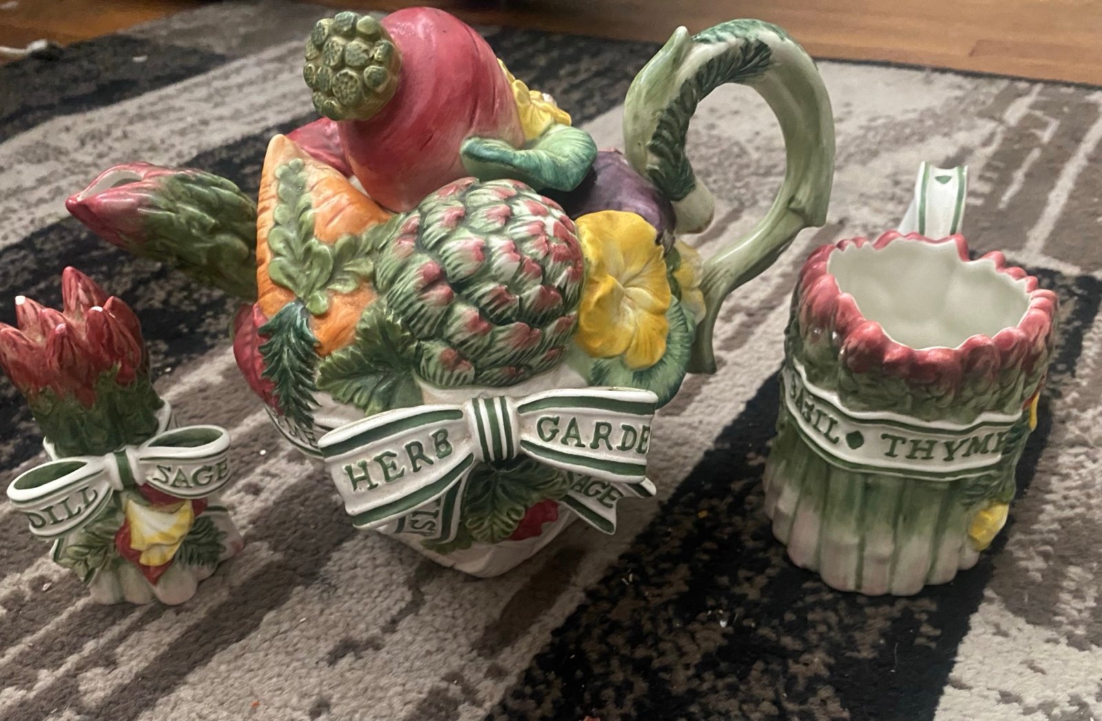 Fitz And Floyd Herb Garden Teapot 1996 45 Oz Retired Thyme Sage Rosemary +2